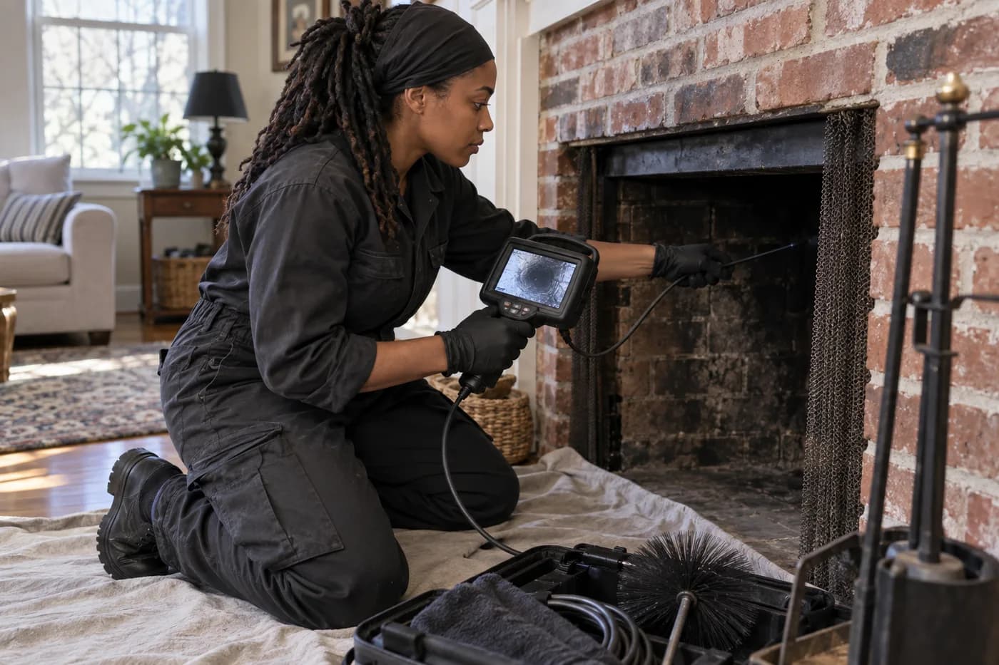 Illustrative chimney service scene